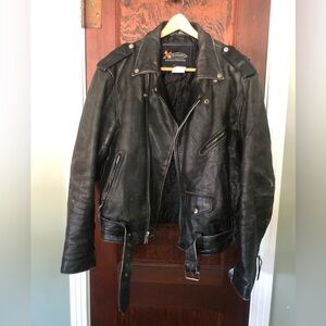 Xelement Vintage Leather Distressed Biker Jacket